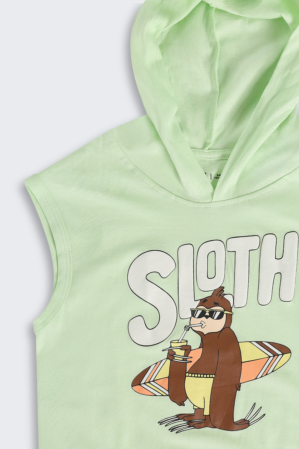 Light Green Surf Graphic Sleeveless Hooded T‑Shirt