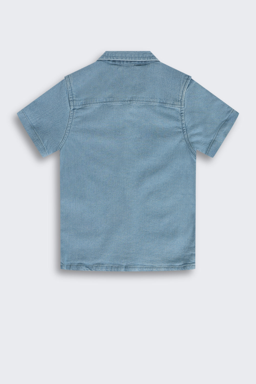 Light Blue Tree Embroidery Denim Shirt & Shorts Set