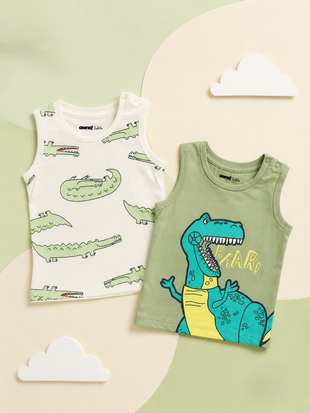 Green and White Cotton Regular Fit Pack of 2 T-Shirt