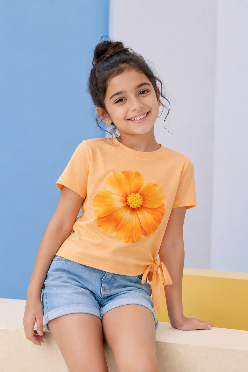 Orange Cotton Blend Regular Fit T-Shirt