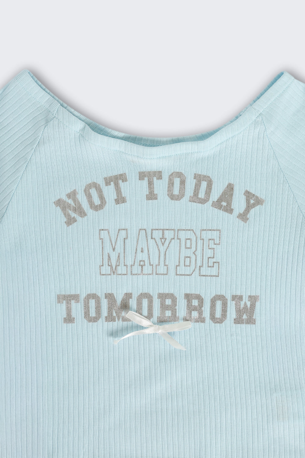 Light Blue Foil Print Side Rouching T-Shirt