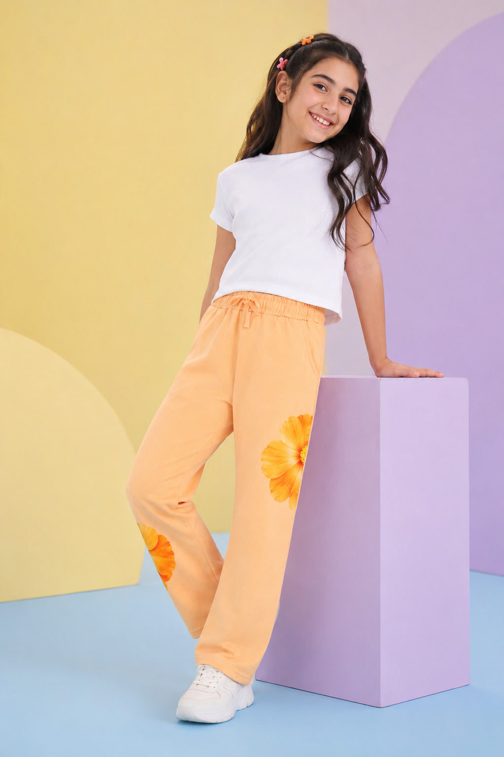 Orange Floral Placement Printed Regular Fit Track Pant