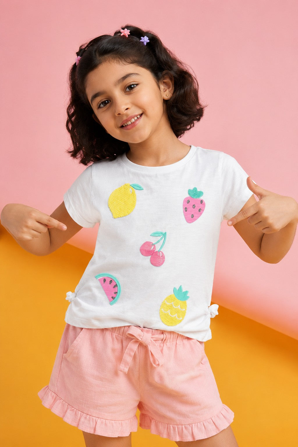 White Fruits Printed Regular Fit T-Shirt