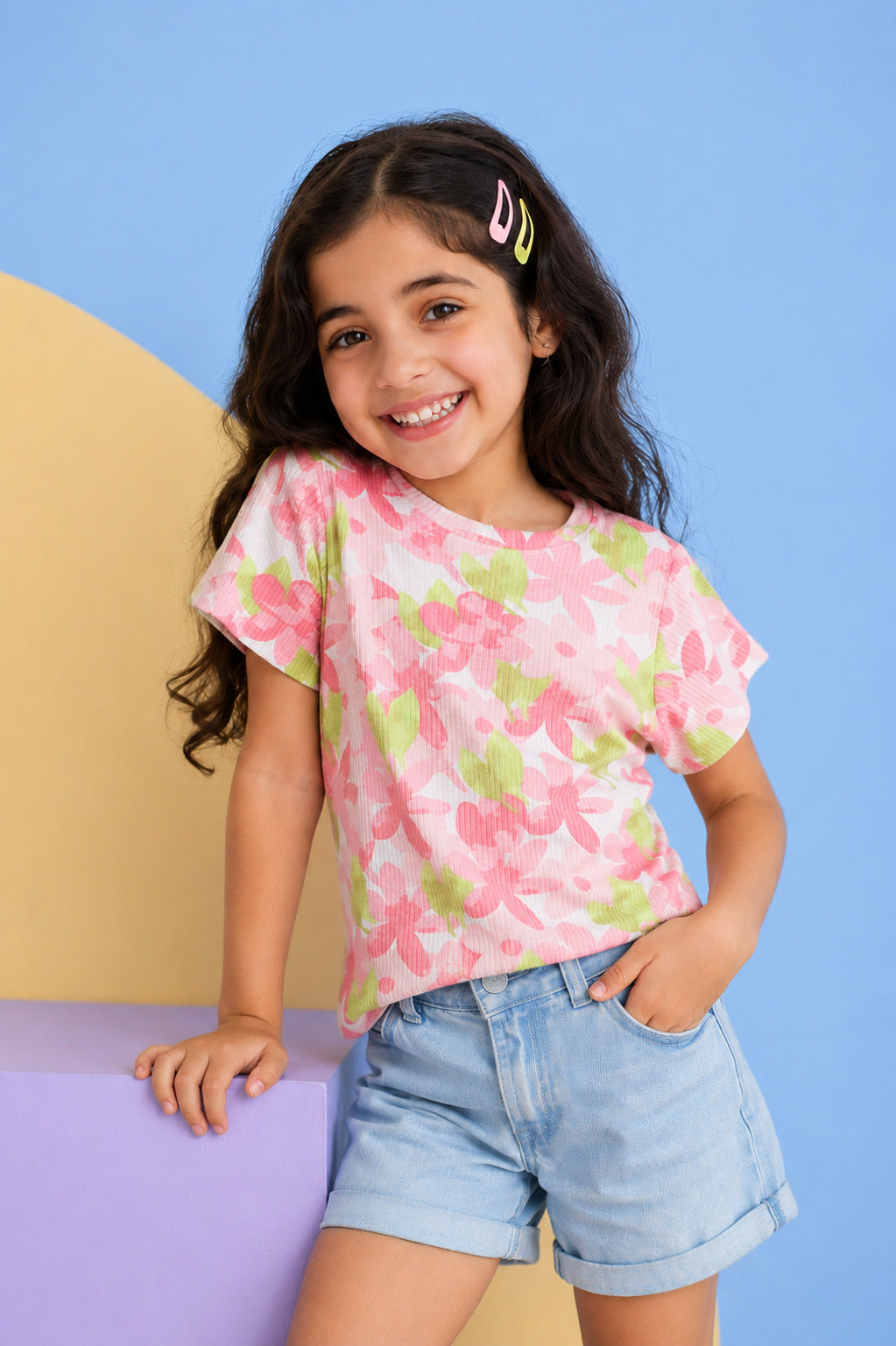 Pink Floral Cotton Regular Fit T-Shirt