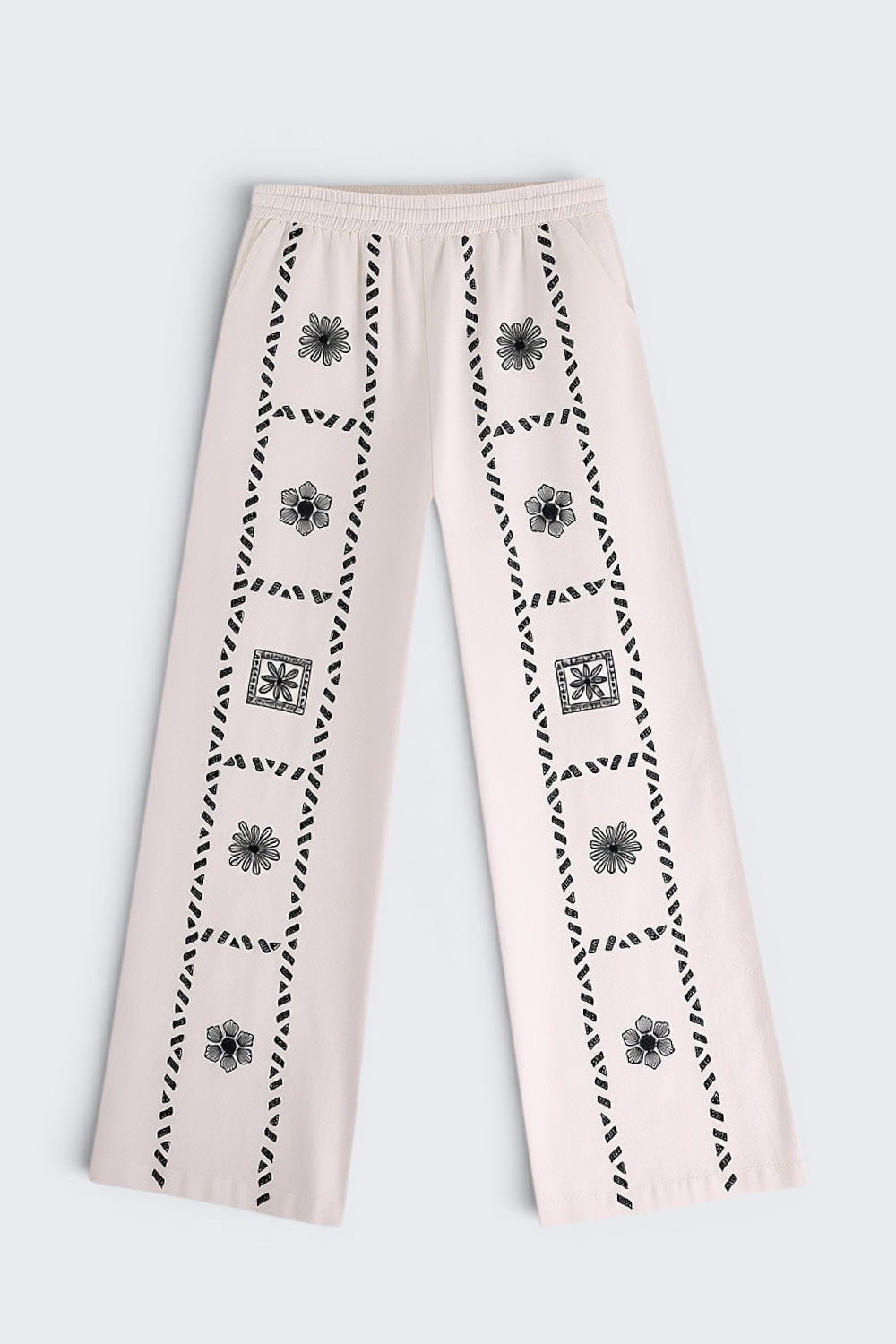 Off White Floral Regular Fit Pant