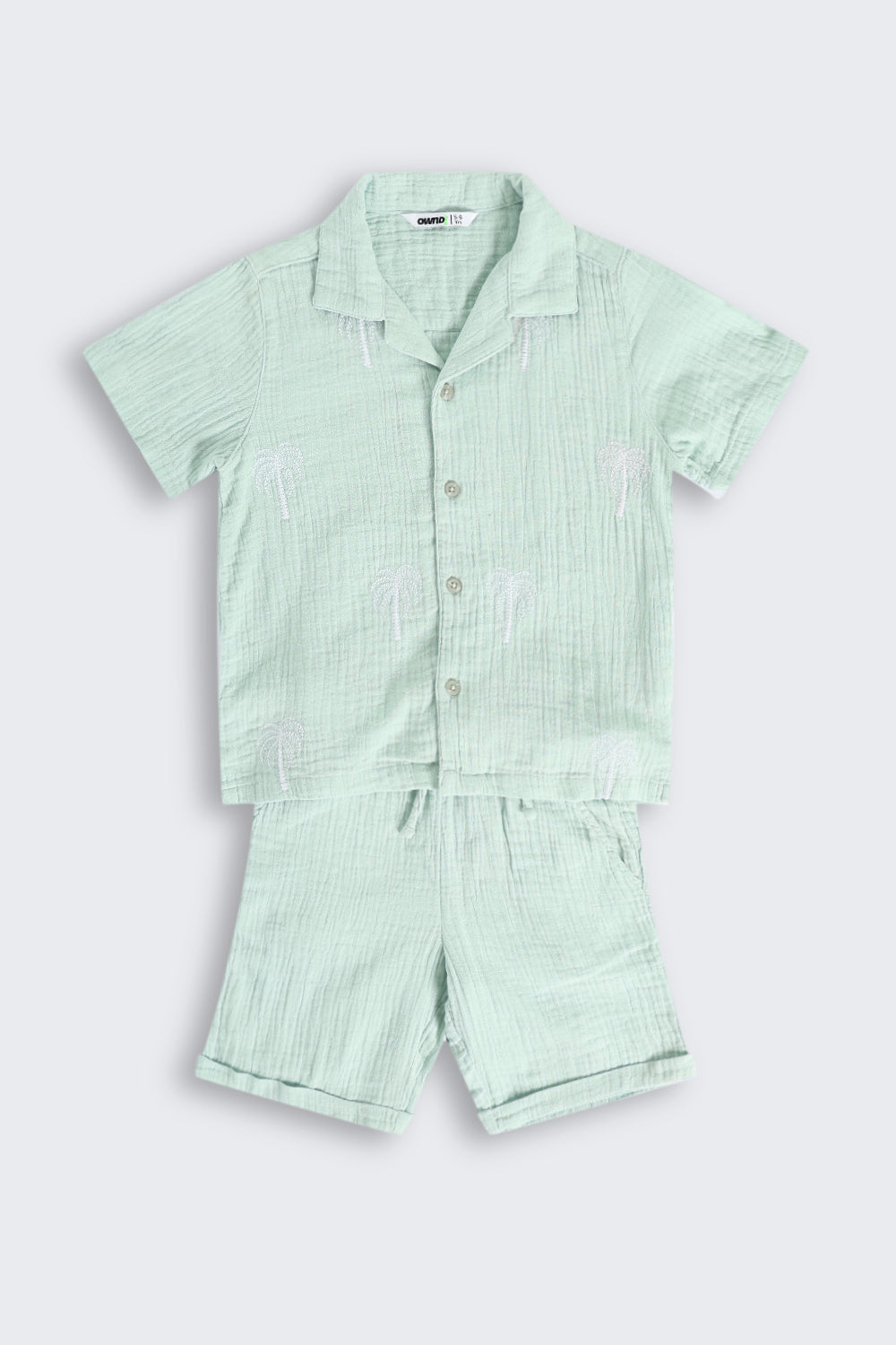 Green Embroidered Cotton Regular Fit Co-ord Set