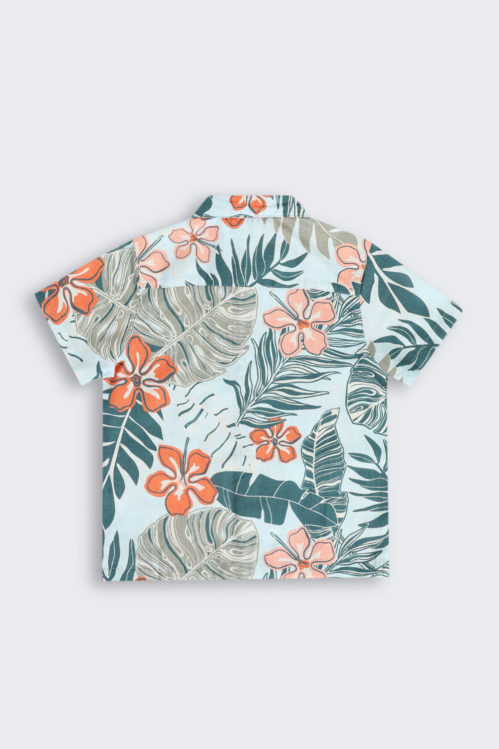 Blue Tropical Cotton Blend Regular Fit Shirt