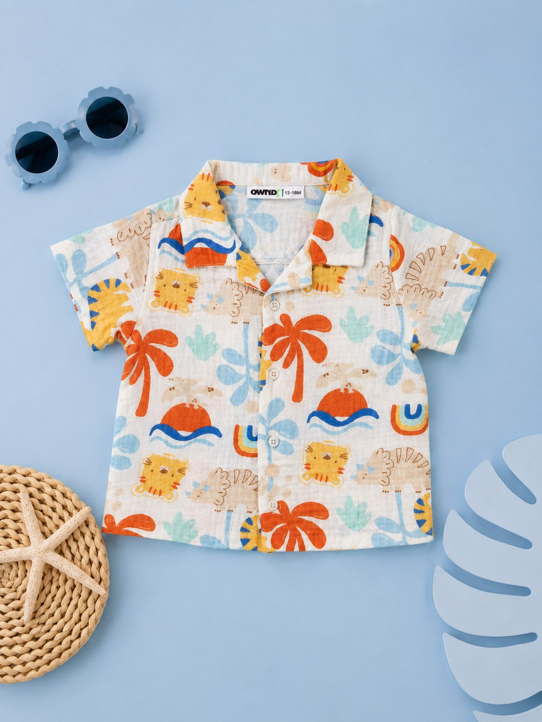 Multi Coloured Beach Theme Cotton Regular Fit Shirt
