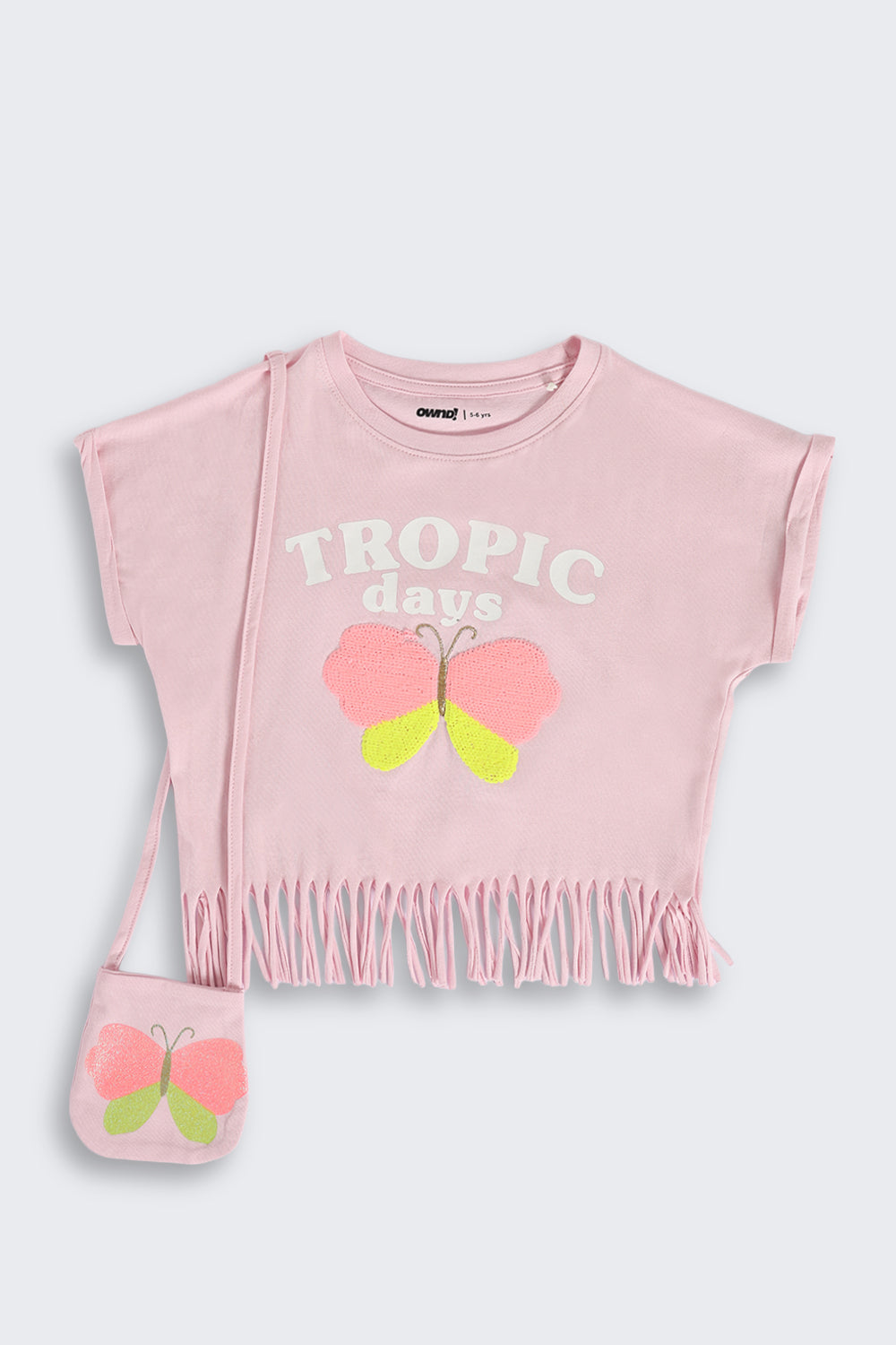 Pink Fringes Sequin Artwork T-Shirt