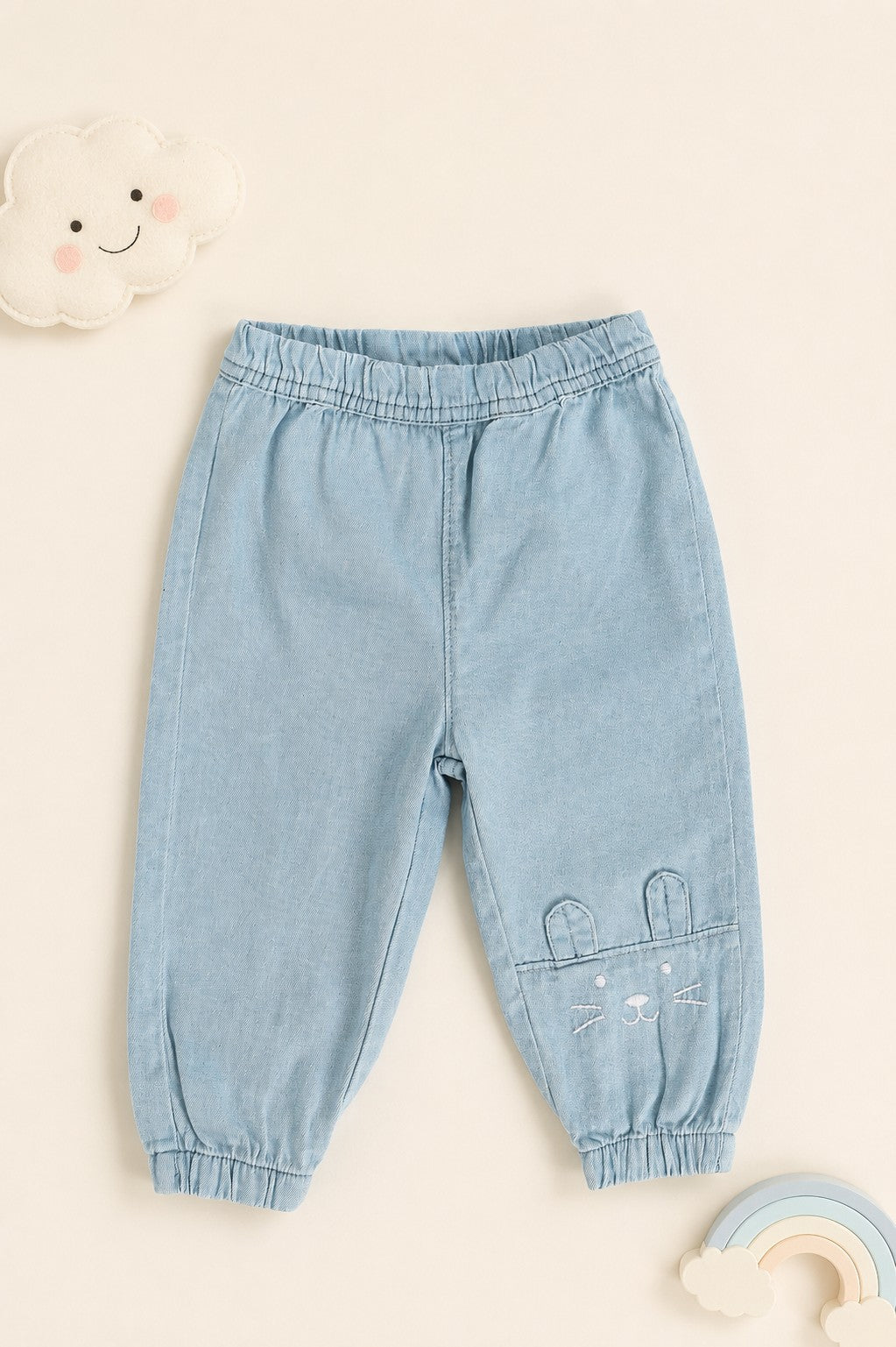 Light Blue Embroidered Rinse Wash Loose Fit Jeans