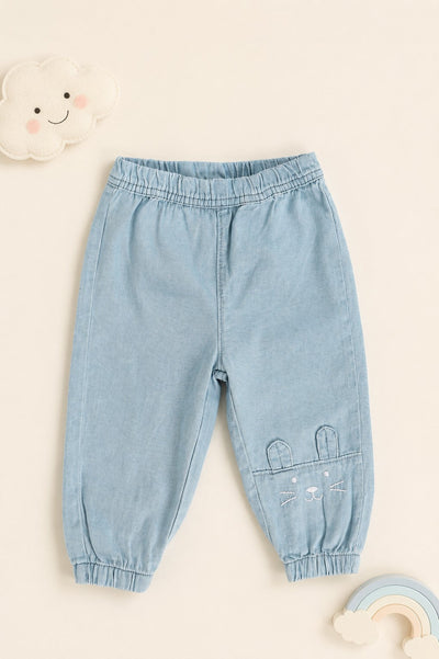 Light Blue Embroidered Rinse Wash Loose Fit Jeans