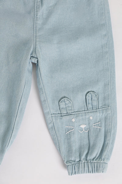 Light Blue Embroidered Rinse Wash Loose Fit Jeans