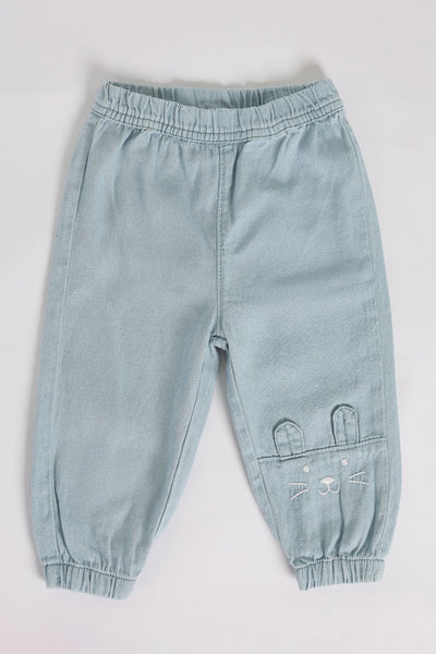 Light Blue Embroidered Rinse Wash Loose Fit Jeans