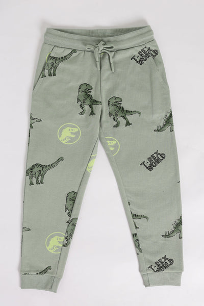 Green Dinosaur Printed Regular Fit Jogger With 2 Pocket