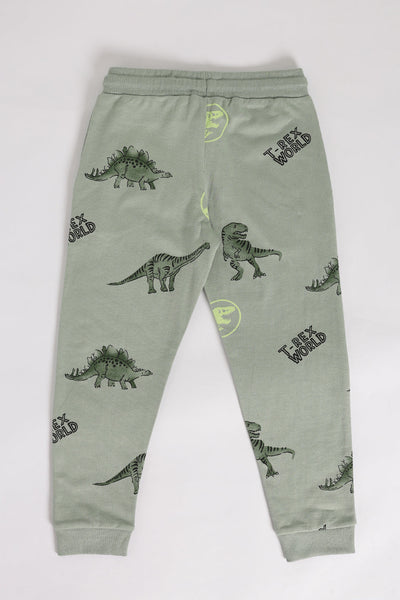 Green Dinosaur Printed Regular Fit Jogger With 2 Pocket