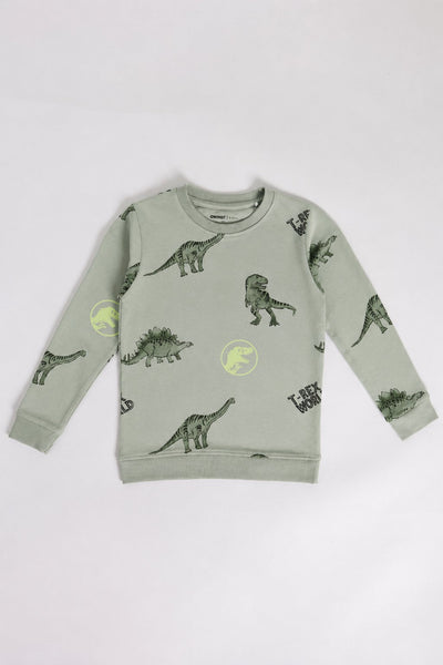 Green Dinosaur Printed Regular Fit Sweatshirt