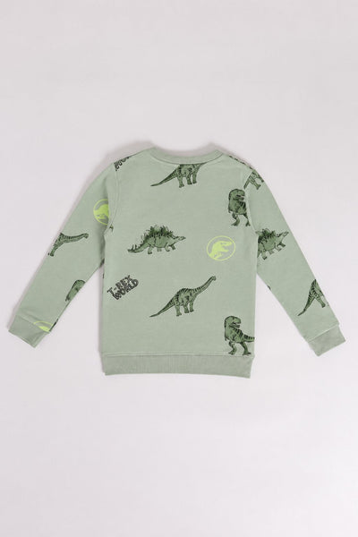 Green Dinosaur Printed Regular Fit Sweatshirt