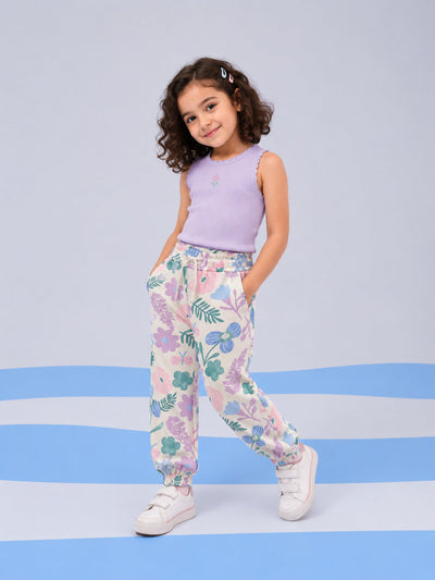 Off White Floral Regular Fit Jogger With 2 Pocket