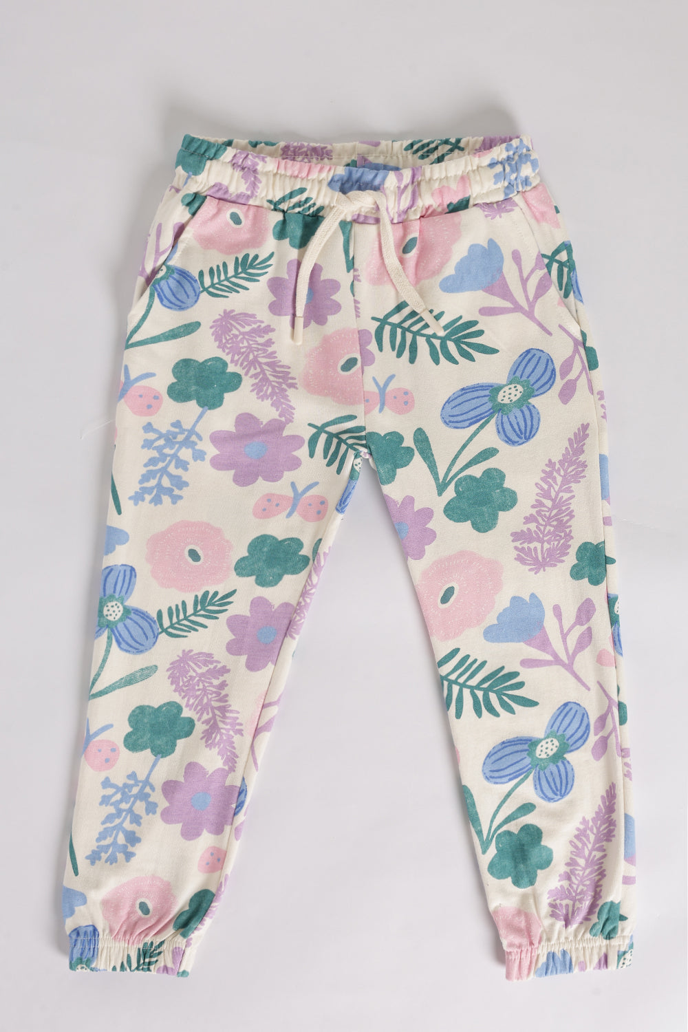 Off White Floral Regular Fit Jogger With 2 Pocket
