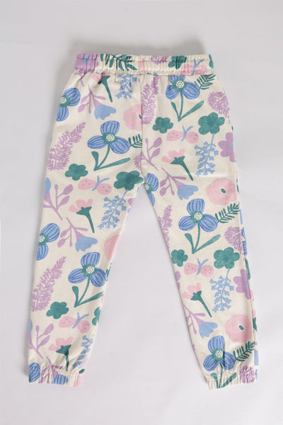 Off White Floral Regular Fit Jogger With 2 Pocket