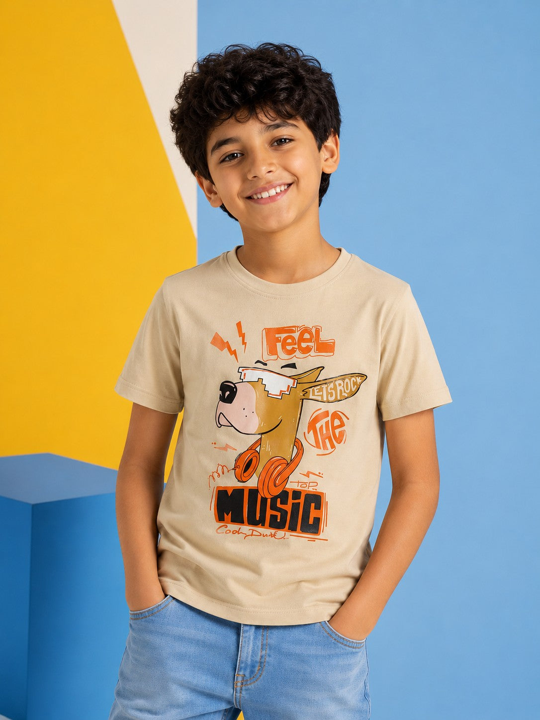 Beige Cartoon Regular Fit T-Shirt