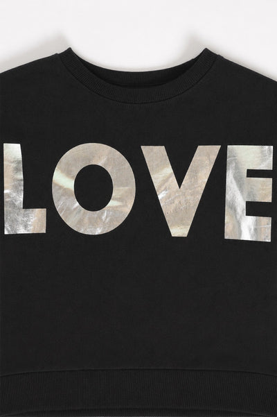 Black Typographic Cotton Regular Fit Sweatshirt