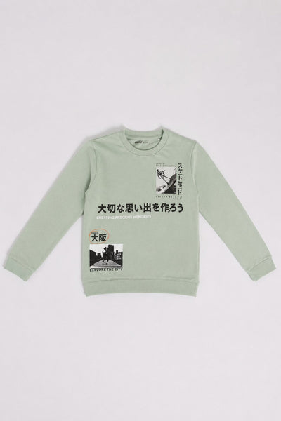 Green Graphic Regular Fit Sweatshirt