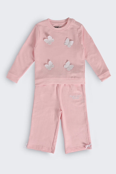 Infant Girls Pink Cotton Regular Fit Co Ord Set