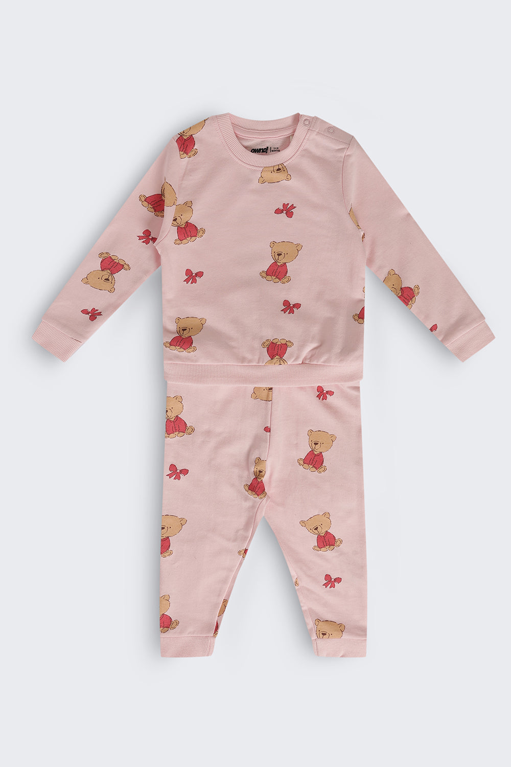 Infant Girls Pink Teddy Cotton Regular Fit Co Ord Set
