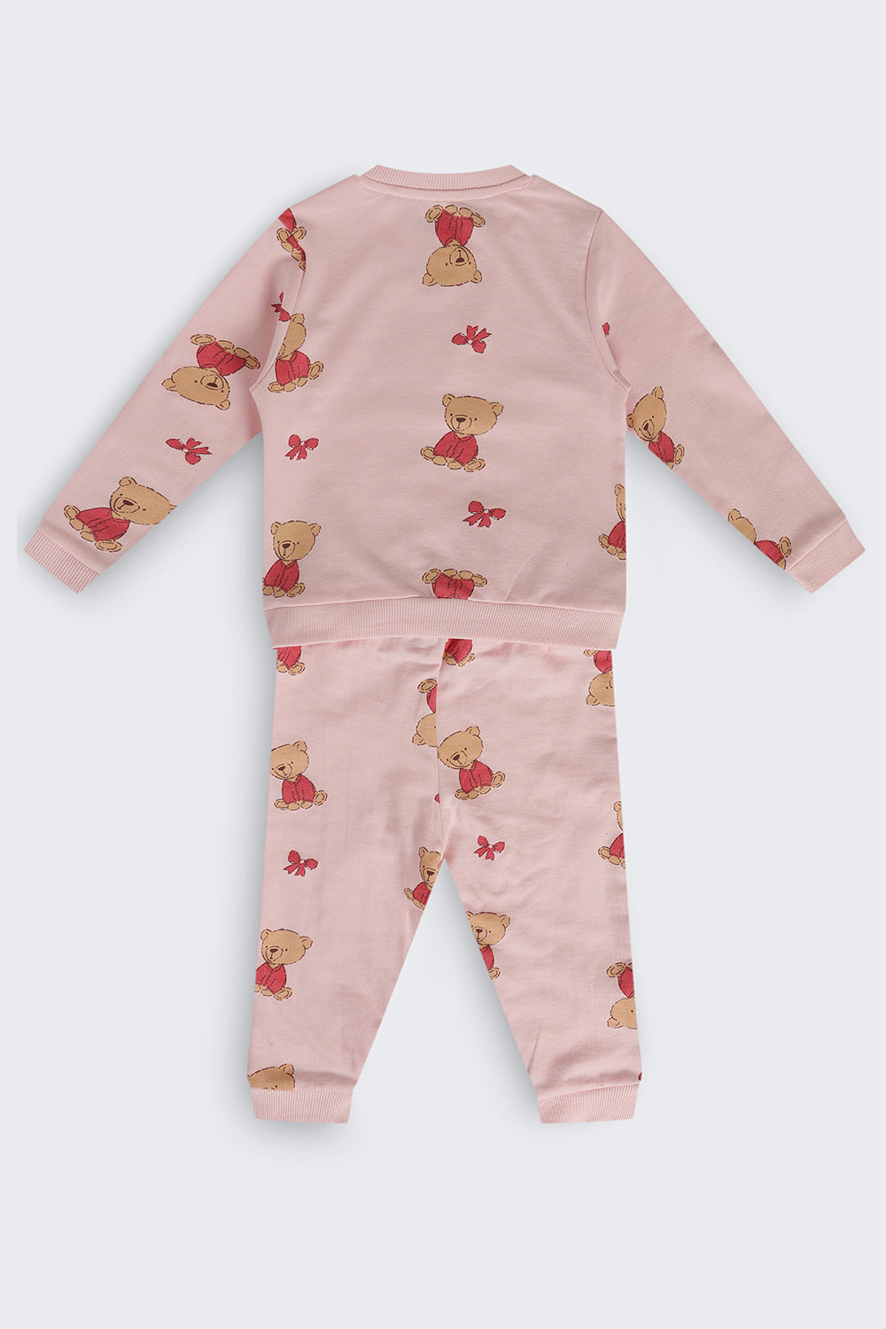 Infant Girls Pink Teddy Cotton Regular Fit Co Ord Set