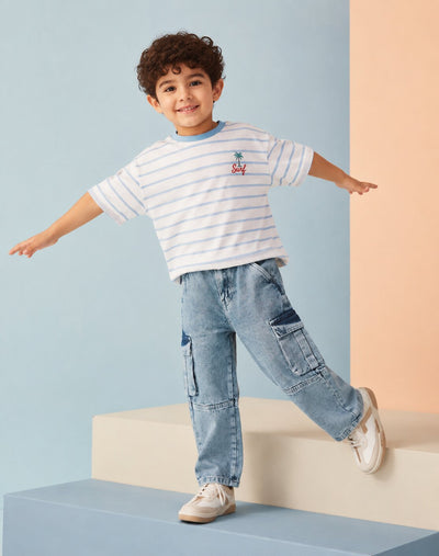 Boys Light Blue Regular Fit Jeans With 6 Pocket