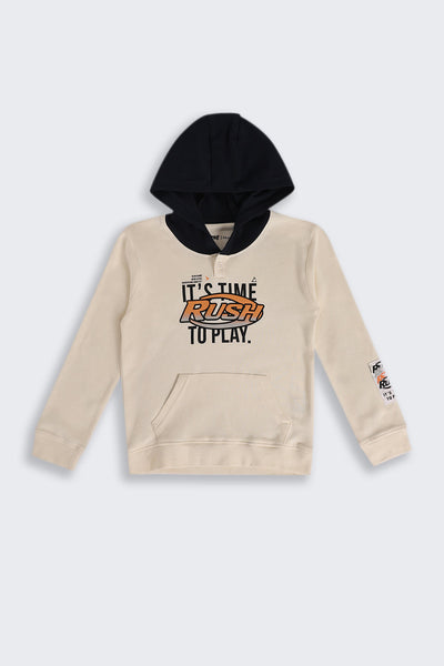 Boys Off White Graphic Regular Fit Hooded Sweatshirt