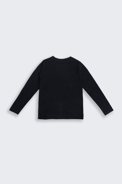 Boys Black Graphic Cotton Regular Fit T-Shirt