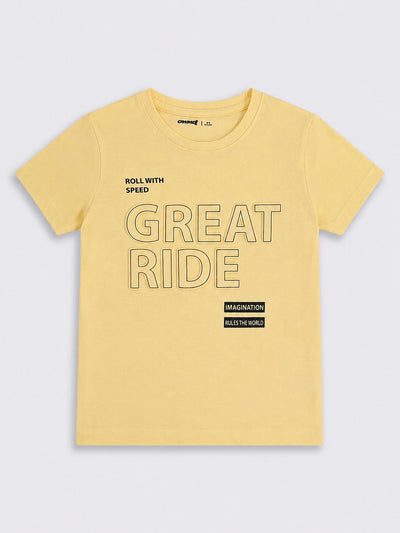 Boys Yellow Typographic Cotton Regular Fit T-Shirt