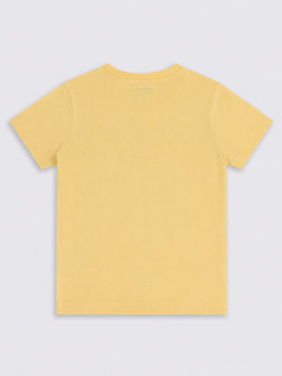 Boys Yellow Typographic Cotton Regular Fit T-Shirt