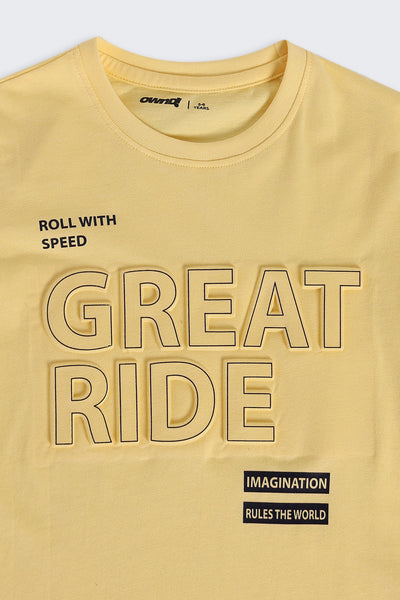 Boys Yellow Typographic Cotton Regular Fit T-Shirt