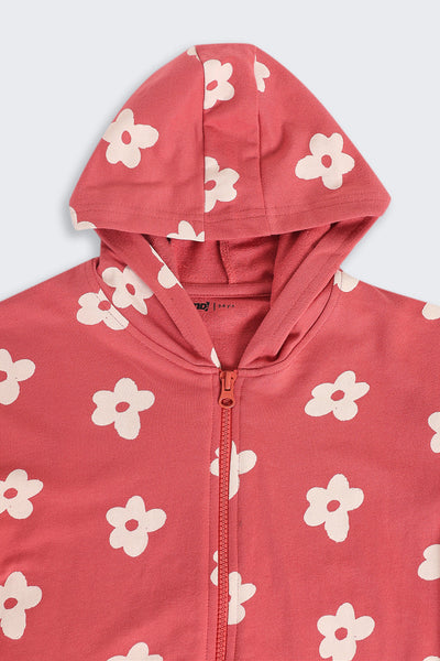 Girls Coral Floral Cotton Regular Fit Zipper Jacket