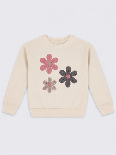 Girls Off White Embroidered Floral Regular Fit Sweatshirt