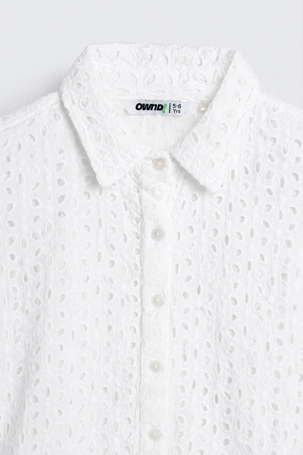 Girls White Cut Work Cotton Regular Fit Shirt