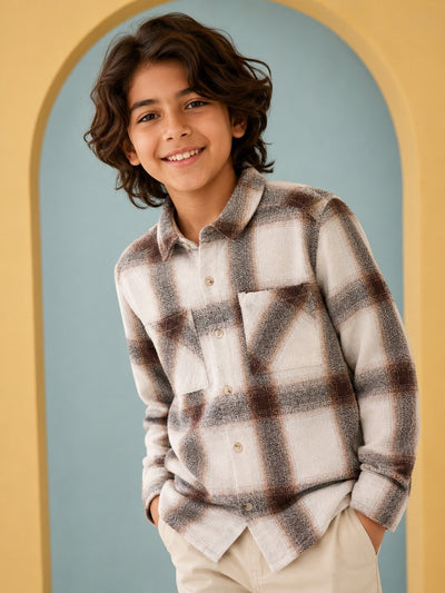 Tweens Boys Brown Cotton Regular Fit Shirt