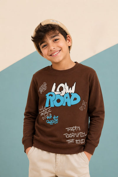 Tweens Boys Brown Graphic Regular Fit Sweatshirt