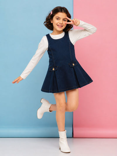 Tweens Girls Navy Wear Regular Fit Dungaree With T-Shirt