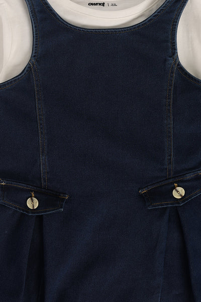 Tweens Girls Navy Wear Regular Fit Dungaree With T-Shirt