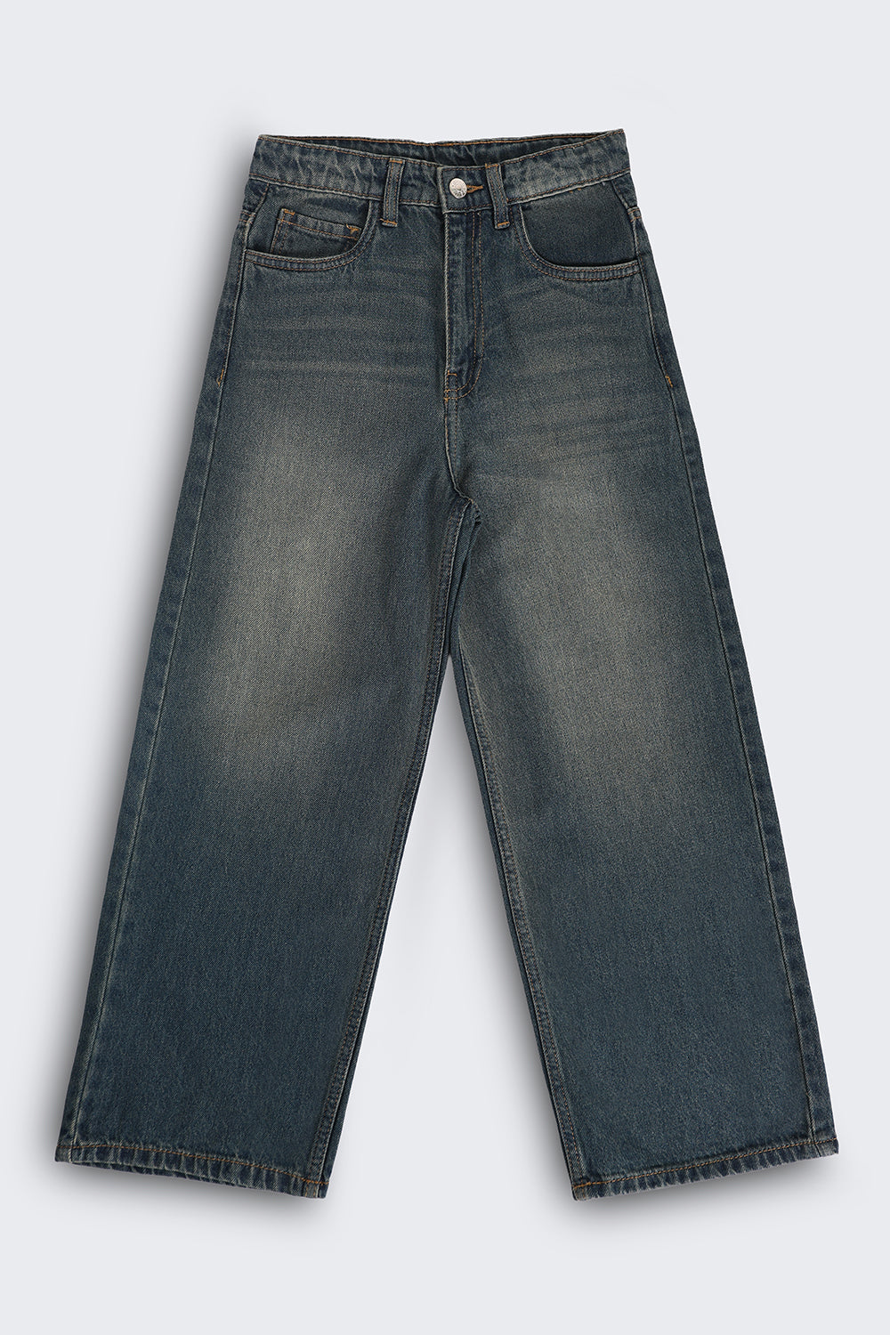 Tweens Girls Blue Boxy Fit Jeans With 5 Pocket