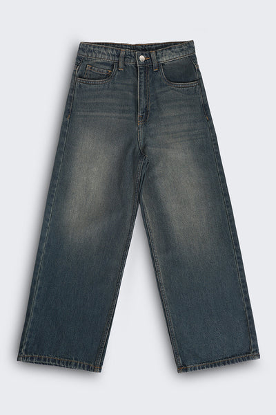 Tweens Girls Blue Boxy Fit Jeans With 5 Pocket