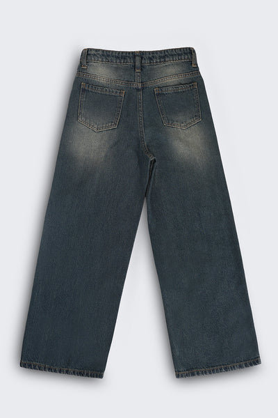 Tweens Girls Blue Boxy Fit Jeans With 5 Pocket