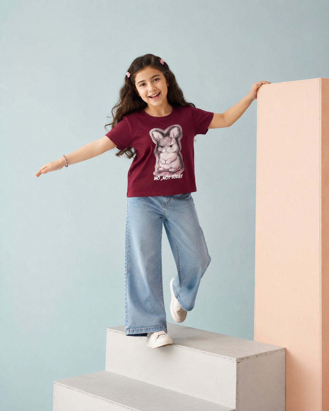 Tweens Girls Maroon Graphic Regular Fit T-Shirt