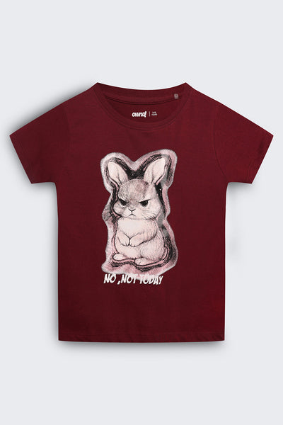 Tweens Girls Maroon Graphic Regular Fit T-Shirt