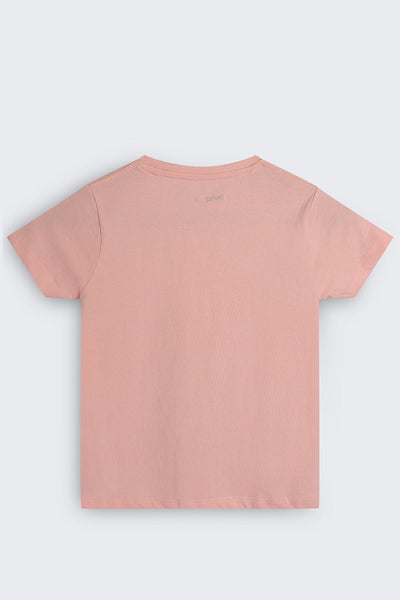Tweens Girls Peach Graphic Regular Fit T-Shirt