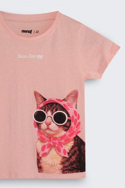 Tweens Girls Peach Graphic Regular Fit T-Shirt